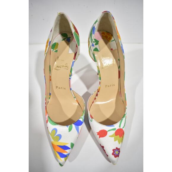 Christian Louboutin Iriza 100 Crepe Satin Bloomy Floral Pointed Heel Pump 37.5 - Picture 6 of 12